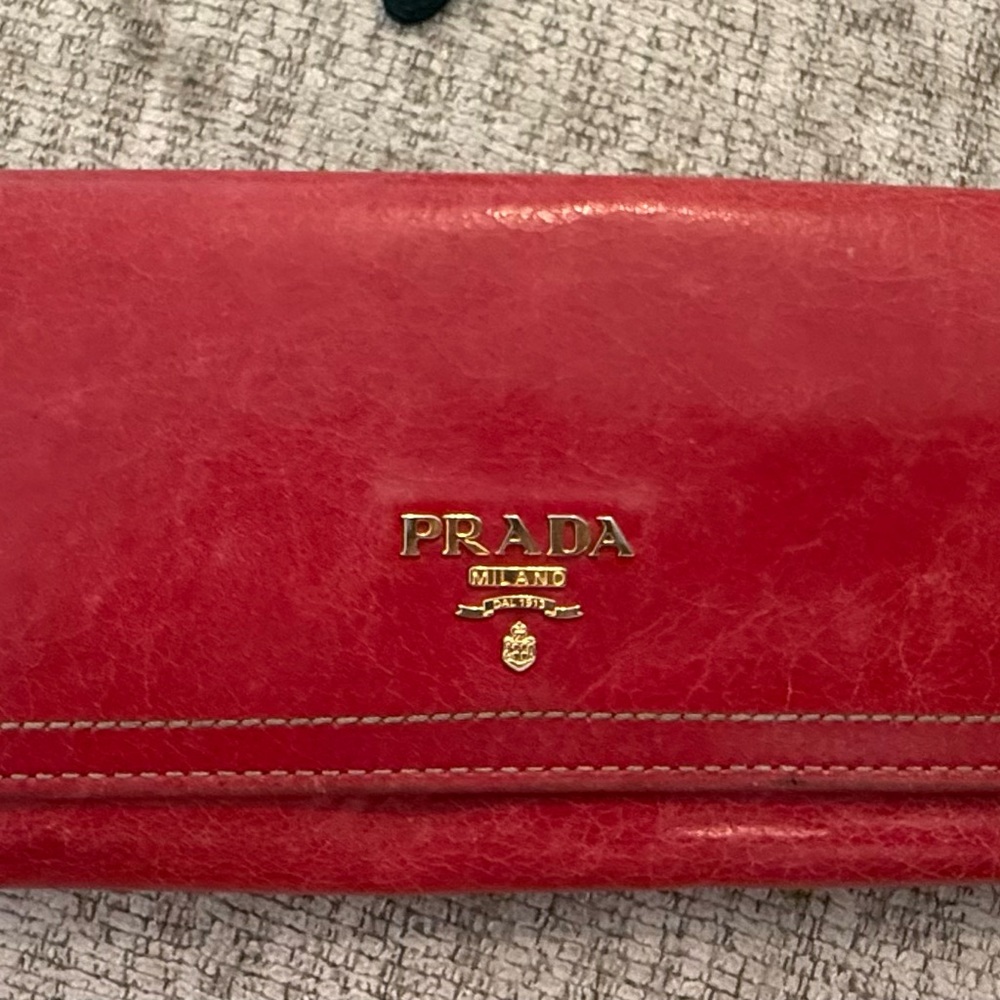 Prada Red Leather Snap Wallet with Gold-Tone Hardware